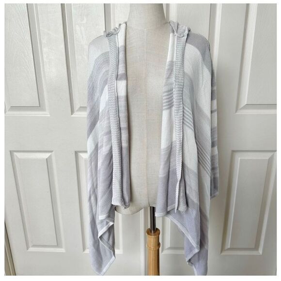 Line striped long hooded open cardigan - Picture 1 of 7